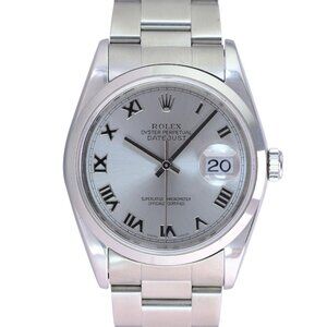 ROLEX DATEJUST SILVER ROMAN DIAL STAINLESS STEEL SMOOTH OYSTER WATCH 36 MM 16200